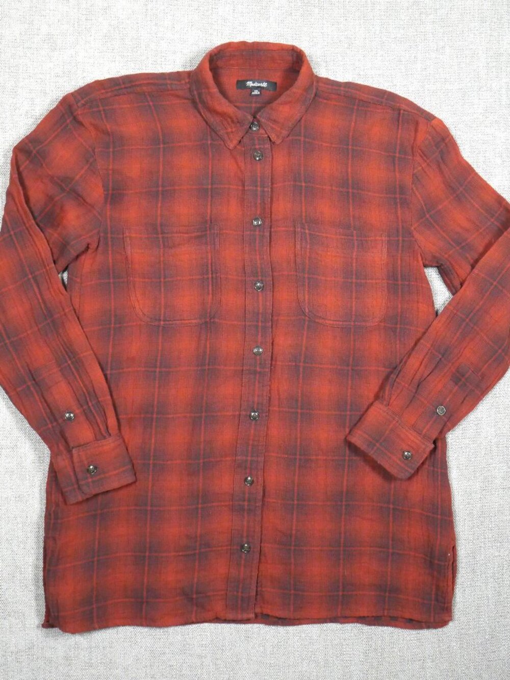 Madewell Flannel XS Oversized Button Down Shirt in Burnished Mahogany Plaid